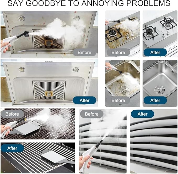 Touchscreen Steam Cleaner 1100ML 2500W High Temperature Pressure Handheld Steam Cleaning Machine with Brush Heads and Gloves 7 in 1 for Car Floor Kitchen Bathroom Window Furniture (Red)