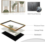 Bwodke Boho Wall Art, Framed Abstract Wall Art, Sage Green Canvas Wall Decor, Mid Century Line Leaf Geometric Pictures Set of 3, Minimalist Paintings, for Bedroom Living Room Bathroom 16"x24"