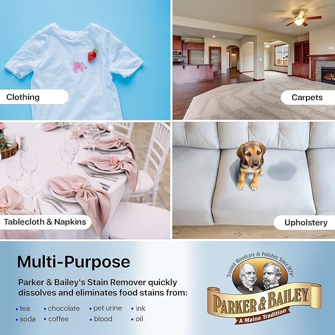 Parker & Bailey Liquid Stain Remover - Instant Stain Removal on Laundry Clothing Fabric Ink Grease Blood Grass Coffee Wine Food Carpet Upholstery Spot Cleaner Odor Free Detergent Booster - Gallon