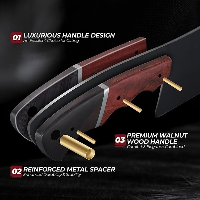 Meat Cleaver Knife 8inch - Black Butcher Knife for Meat Cutting, Japanese High Carbon Steel Vegetable Cleaver for Chopping, Kitchen Cooking Knife with Wooden Handle, Gift for Men