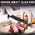 Huusk Meat Cleaver Knife Butcher Knife for Meat Cutting 8.3 inch Japanese Viking Knife Hand Forged Carving Knives for Slicing BBQ Kitchen Cooking with Present Box