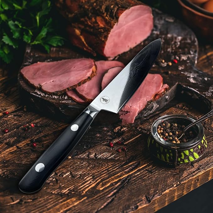 Damascus Chef Knife 8" - VG10 Super HC Steel, 67 Layers, Military G10 Handle, Ergonomic Design for Precision Cuts