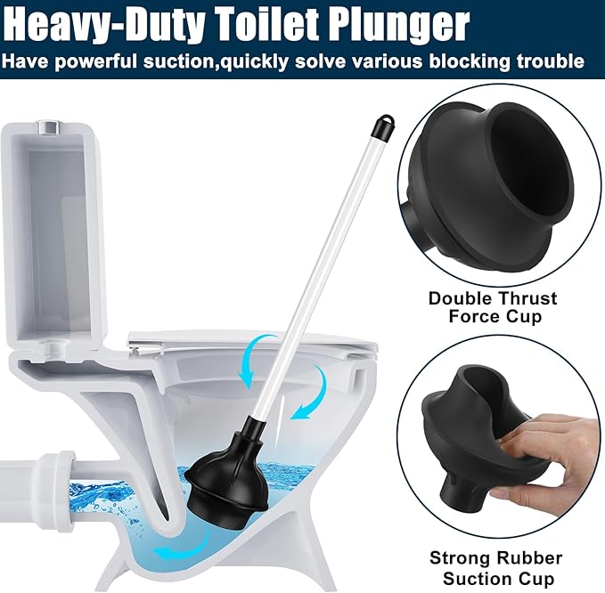 Hushee 4 Pcs Toilet Plunger Bulk Heavy Duty for Bathroom Double Thrust Force Cup Commercial Toilet Bowl Plunger Pump Clogged Solution for Bathroom Hotel Stores