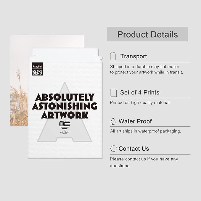 SIGNWIN Poster Bathroom Decor, Wall Art Room Decor Multicolor for Living Room, Bedroom, Office White Pampas Grass Beach Ocean Shore Horizon Nature Wilderness Realism Landscape Colorful - 12"x16"x4