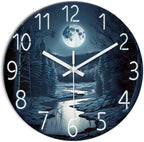 XFM Black Wall Clock 16 Inch Silent Wall Clocks Battery Operated Clocks Moon Night Forest Wall Clock Modern Halloween Decorative for Living Room Kitchen Bedroom