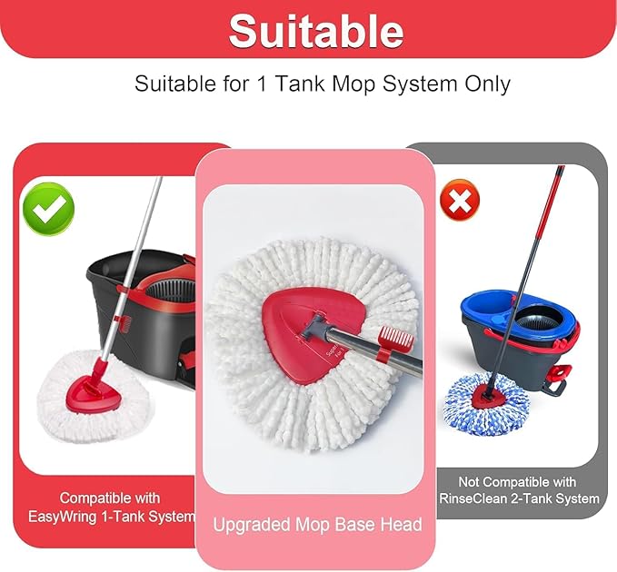 Spin Mop Head Replace Compatible with O Cedar EasyWring 1 Tank, Upgraded Scrub Brush and Base, 2 Microfiber Mop Replacement Head, 1 Handle, Easy to Install Attachments