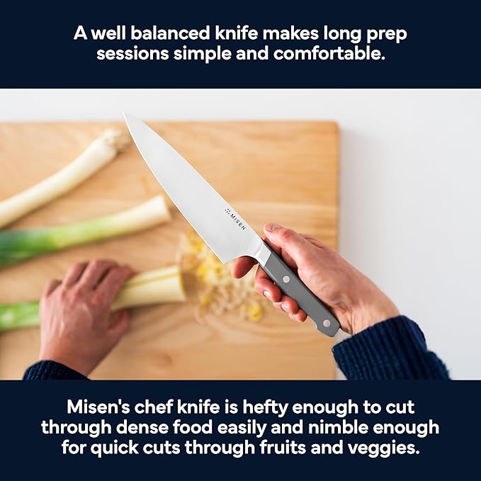 Misen 8" Chef Knife – High Carbon Japanese AUS-10 Stainless Steel – Hybrid German & Japanese Blade – Precision Kitchen Knife for Professionals & Home Cooks – Ultimate Cutting Performance - Gray