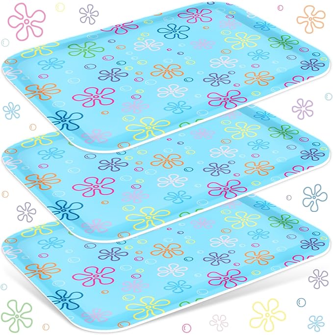 3Pcs Cartoon Sponge Serving Trays Under the Sea Flower Bubble Reusable Serving Dishes for Ocean Birthday Party Sharing Snacks Fruit Dessert, 13 x 10 Inch