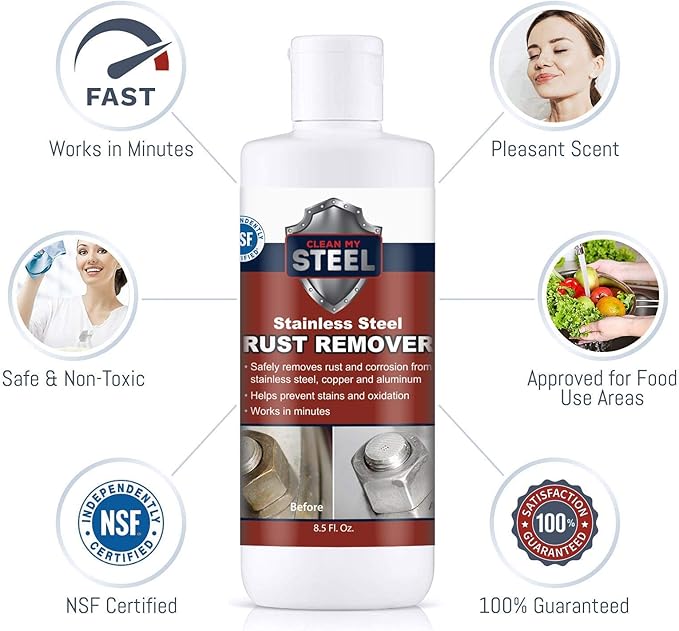 – Stainless Steel Rust Stain Remover Kit with Protector – Fast Acting for Commercial Equipment Rust Cleaner for Appliances, Grills & More – Food-Safe Stainless Steel Cleaner (4 oz)