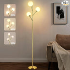 70in Gold 3-Globe Mid Century Dimmable Floor Lamp for Living Room G9 LED Bulbs Included,Modern Standing Lamp with Frosted Glass Shade for Bedroom,Studyroom Antique Brass Lighting(dimmer-Gold)