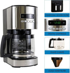 Kenmore Drip Coffee Maker - Programmable Cafe Machine With Glass Pot, Regular & Bold Brew, Auto Shut Off Large Water Reservoir, Reusable Filter, Kitchen Appliances For Cafeteria Barista, 12 Cup Black