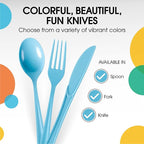 Party Solids Light Blue Plastic Knives 200 Pcs Light Blue Knives Disposable Utensils Heavy Duty Plastic Cutlery Set Disposable Cutlery Set Flatware Set Silverware Set Party Supplies & Party Tableware