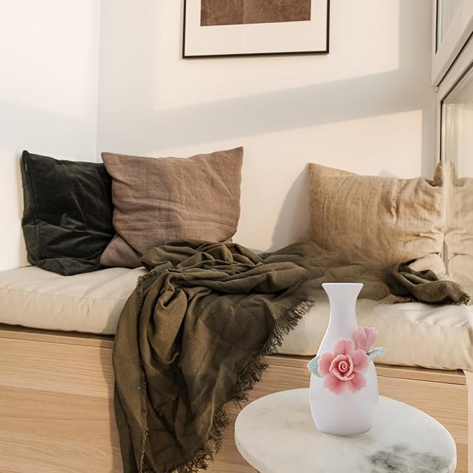 Handmade Ceramic Small vase Creative mini vase Home Decoration Ornament with 3D Floral Design (3D Flowers-peony1PCS)