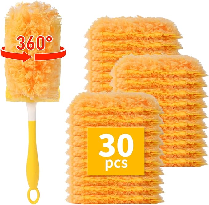 30 Pack Dusters Refill Compatible with Swiffer Dusters for Cleaning, with 1 Handle, Multisurface 360° Dusters with 4X Microfibers, Disposable Heavy Duty Duster Refills, Helps Remove Allergens