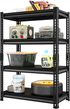Adjustable Garage Storage Shelves - 35.4''W Garage Shelving Heavy Duty Loads 1280LBS, Metal Industrial Utility Shelf for Warehouse, Kitchen, Laundry Room, 35.4" W x 15.7" D x 66" H, Black