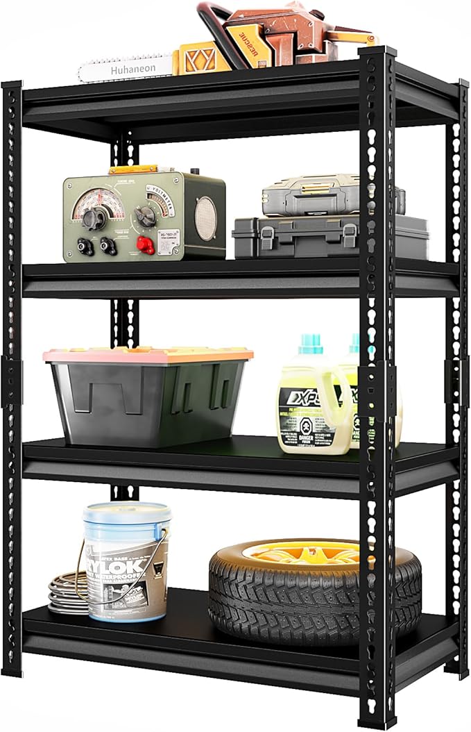 Adjustable Garage Storage Shelves - 35.4''W Garage Shelving Heavy Duty Loads 1280LBS, Metal Industrial Utility Shelf for Warehouse, Kitchen, Laundry Room, 35.4" W x 15.7" D x 66" H, Black