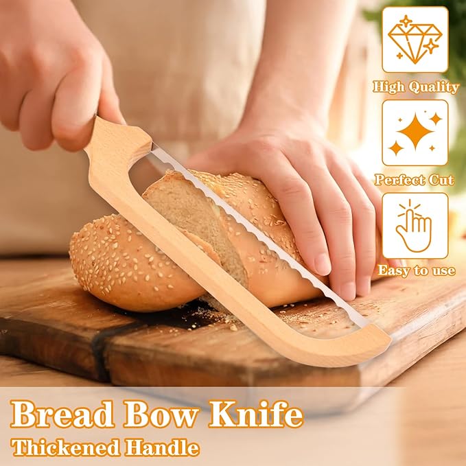 Bread Slicer for Homemade Bread Bow Knife-Ergonomic Design,Sourdough Bread Cutter Premium Stainless Steel Serrated Saw，Bread Knife for Precise Cutting Variety Bread (2)