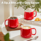 Teocera 16oz Ceramic Coffee Mugs Set of 4 – Stackable Latte Cups, Microwave, Dishwasher & Oven Safe – Ideal for Coffee, Cappuccino, Hot Chocolate, Housewarming Gifts, Red