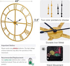 Large Wall Clock for Living Room Decor – 48 inch Silent Non-Ticking Modern Farmhouse Wall Clock, Oversized Decorative Metal Roman Numeral Clock, Gold