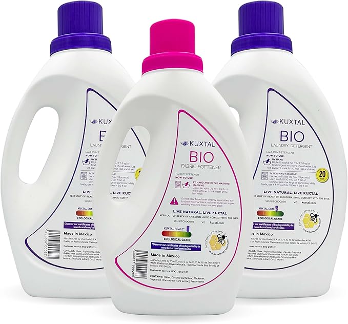 KUXTAL Fabric Softener 1-Pc & Liquid Laundry Detergent 2-Pc (202.8 fl oz) Biodegradable & Eco-Friendly And Natural Extracts, Its Cleaning (Mix liquid)