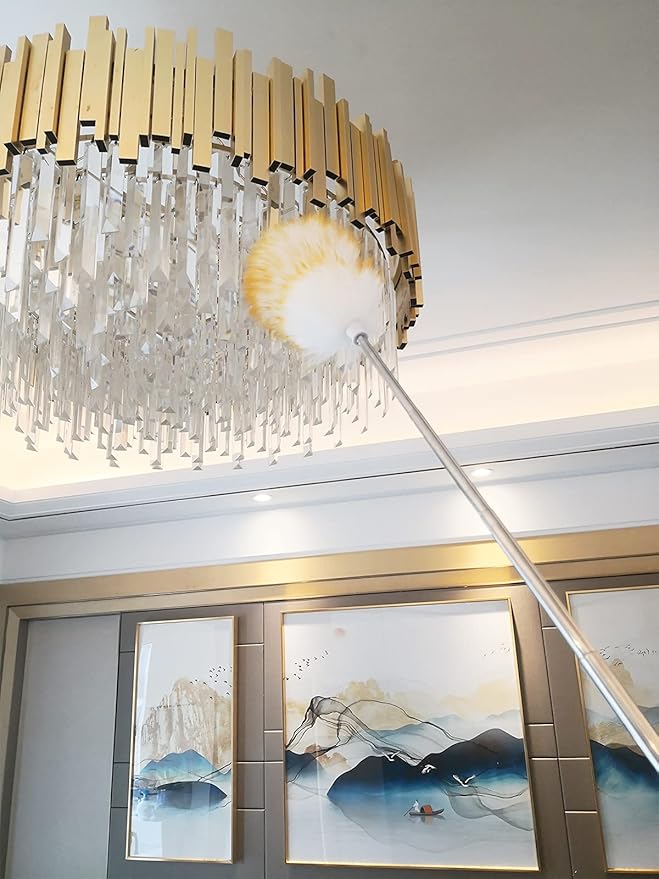 MKUN Lambs Wool Feather Duster extendable Stainless Steel Handle for Cleaning Fan Windows Blinds Laptop and Furniture 45" Long (Natural)
