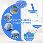 Ceiling Fan Cleaner Duster Reusable Microfiber Ceiling Fan Blade Cleaner Removable Duster with Extension Pole Adjusts 13 to 49.7 Inch for Cleaning Walls Furniture Door Window Top (Blue Pink)