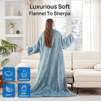 Westinghouse Electric Snuggle Throw Blankets with Foot Pocket, Wearable Heated Blanket with Sleeves, 6 Heating Levels & 2 to 10 Hours Heating Time Settings, 50 * 70"+18", Light Blue