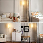 Ambimall Floor Lamp for Living Room with 3 Color Temperatures Bulb, 64" Standing lamp with Linen lampshade for Bedroom, Minimalist Pole Lamp, Dark Beige Shade & Brown Pole