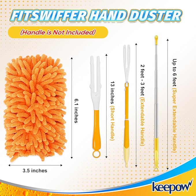 KEEPOW 6 Pack Reusable Duster Refill Compatible with Swiffer Duster, 360° Heavy Duty Duster Refills, Washable Microfiber Duster for Cleaning
