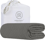 Threadmill Luxury Cotton Blankets for King Size Bed | All-Season Cozy 100% Cotton King Blanket | Criss Cross Jacquard Soft & Lightweight Coverlet fits California King Size Bed, 104x92 | Dark Grey