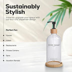 Clear Glass Dish Soap Dispenser by Brighter Barns - Kitchen Sink Set With Bamboo Tray - Modern Decor and Accessories, Minimalist Neutral Home (Clear)