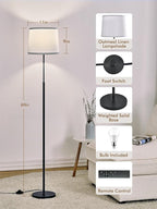 60" Modern Floor Lamp for Living Room Bedroom, Standing Lamp with White Linen Lampshade, Remote and Foot Switch, Tall Lamp with A19 9W 3000K-6000K Color Temperature 10%-100% Brightness Dimmable Bulb