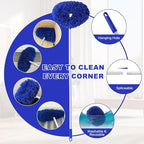 Ceiling Fan Cleaner Duster Reusable Microfiber Ceiling Fan Blade Cleaner Removable Duster with Extension Pole Adjusts 13 to 49.7 Inch for Cleaning Walls Furniture Door Window Top (Dark Blue)