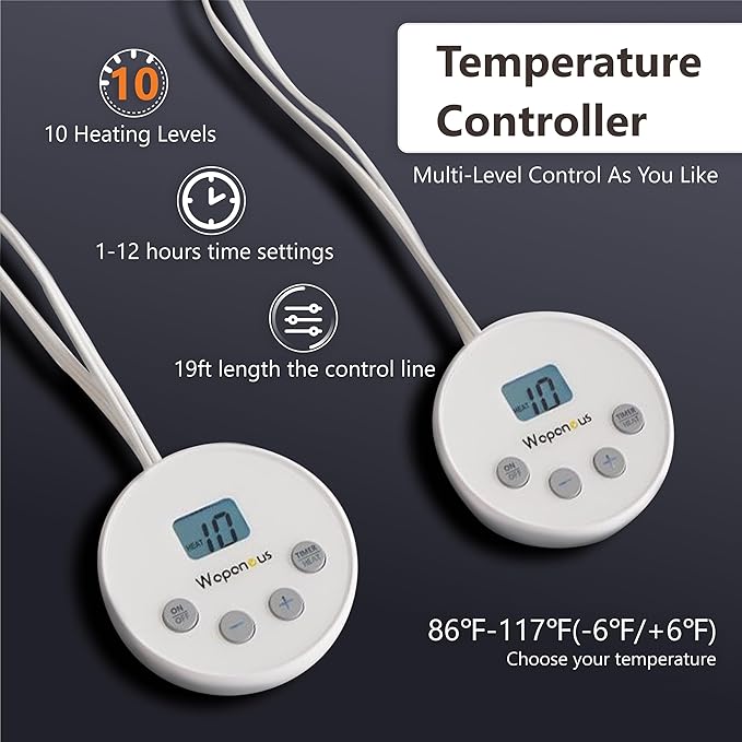 Wapaneus Heated Blanket Electric Queen Size 84"x90"-Dual Control with 10 Heat Levels 12 Timer Settings and 8 Hours Auto-Shut Off,Fast-Heating Electric Blanket,ETL Listed Machine Washable,Light Grey