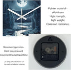 XFM Moon Forest Wall Clock Battery Operated 12 Inch Silent Non-Ticking Wall Clocks Modern Decorative Round Clock for Kitchen Bedroom Living Room Office
