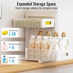 Full Metal Under Sink Organizer, Pull Out Cabinet Organizers and Storage, Silk-Smooth Sliding Drawer for Kitchen, Bathroom, Pantry, Cabinet, Closet (White, 2 Pack)