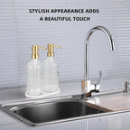 Glass Soap Dispenser - Dish Soap Dispenser for Kitchen, Hand Soap Dispenser Set, Bathroom Soap Dispenser with 304 Rust Proof Pump, Soap Dispenser for Kitchen with Tray, Clear Bottle/Gold Pump