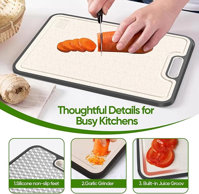 Titanium Cutting Board, Double Sided Medical-grade, Pure Titanium/Wheat straw PP Large Chopping Boards with Juice Groove Cutting Pads for Meat, Vegetables and Fruits