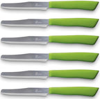 6 kitchen Knives - 4.3"/11cm Italian Stainless Steel Serrated Vegetable/Steak/Table Knife Cutlery, Rounded Tip (Green)