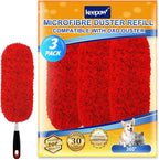 KEEPOW 3 Pack Microfiber Reusable Duster Refills Compatible with OXO Duster, Washable Dusters for Cleaning Compatible with OXO Extendable Duster for Blinds Ceiling(Handle is Not Included)