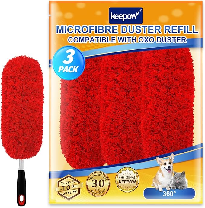 KEEPOW 3 Pack Microfiber Reusable Duster Refills Compatible with OXO Duster, Washable Dusters for Cleaning Compatible with OXO Extendable Duster for Blinds Ceiling(Handle is Not Included)