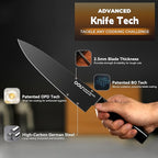 OOU Kitchen Knife Block Set - 15 Pieces High Carbon Stainless Steel Chef Knife Sets, Anti-Rust Black Knives Set with Built-in Sharpener Block, Walnut