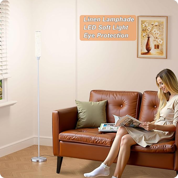 Floor Lamp with Remote Control,Floor Lamps for Living Room/Bedroom/Office, Stepless Adjustable 3000K-6000K Colors and 10-100% Brightness,Standing Light with Foot Switch (Nickel+Beige Linen)