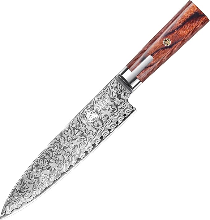 MITSUMOTO SAKARI Gyuto Chef Knife 8 inch, S301 Powder Damascus Steel Professional Kitchen Knife (Hand Forged)