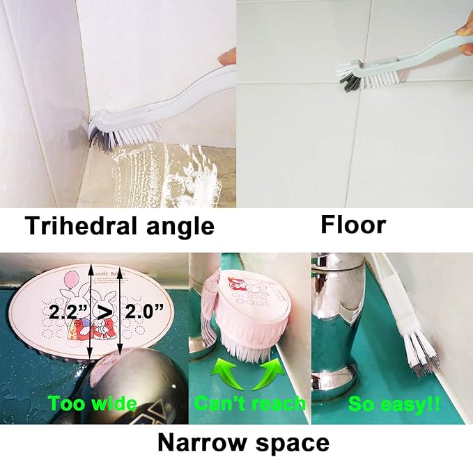 Bathroom Brushes Kitchen Cleaning Brush Set Toilet Bowl Brush Scrub Brush Home Cleaner Floor Stiff Bristles with Adhesive Hooks Plastic Handle Durable 13.5-Inch Deep Cleaning