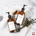 GMISUN Amber Glass Soap Dispenser, 2 Pack Bathroom Hand Soap Dispensers with Stainless Steel Pump, 17 Fl Oz Kitchen Hand and Dish Soap Dispenser Set, Modern Vintage Liquid Brown Soap Dispensers Bottle