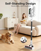 Cordless Vacuum Cleaner, 40Kpa 45Mins Vacuum Cleaners for Home, 8-in-1 Lightweight Stick Vacuum with Powerful Suction, Anti-tangle Wireless Vacuum for Carpet, Tile, Pet Hair, Hardwood Floors, White