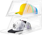 2 Pack Hat Organizer for Baseball Caps,Large Clear Cap Organizer with Drawer,Hats Holder Box for Closet with Sliding Tray,Stackable Hat Rack Display Case,Multi-use Hat Case for Caps,Each Holds 12 Hats
