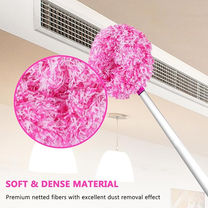 Ceiling Fan Cleaner Duster Reusable Microfiber Ceiling Fan Blade Cleaner Removable Duster with Extension Pole Adjusts 13 to 49.7 Inch for Cleaning Walls Furniture Door Window Top (Rosy White)