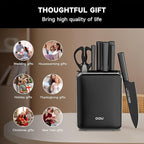 OOU Knife Set with Block and Sharpener,9 Pcs High Carbon German Steel Knife Block Set, Dishwasher Safe Knife Set with Upgrade Ventilated Block & Built-in Cutting Board Organizer, Anti-Rust